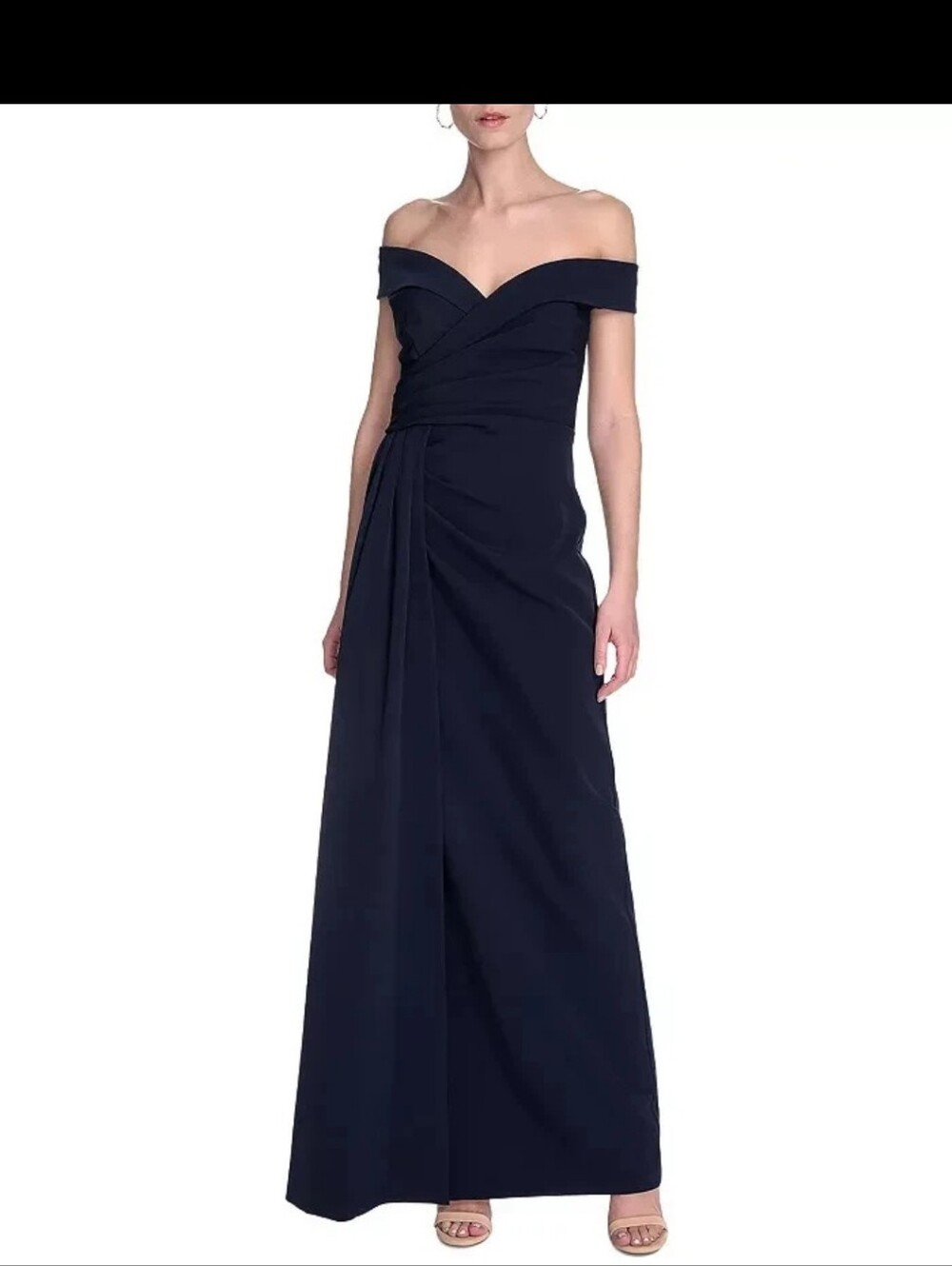 Eliza J 22W Navy Blue Ruffle Draped Maxi Gown Plus Size Formal Dress NWT $228